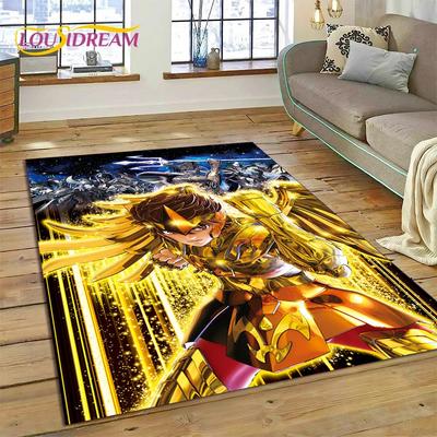 Alfombra Alfombrilla de Anime Retro 3D de Dibujos Animados Saint Seiya para Sala de Estar Dormitorio Decoración del Hogar, Alfombrilla Antideslizante para Sofá Felpudo Regalo Niños