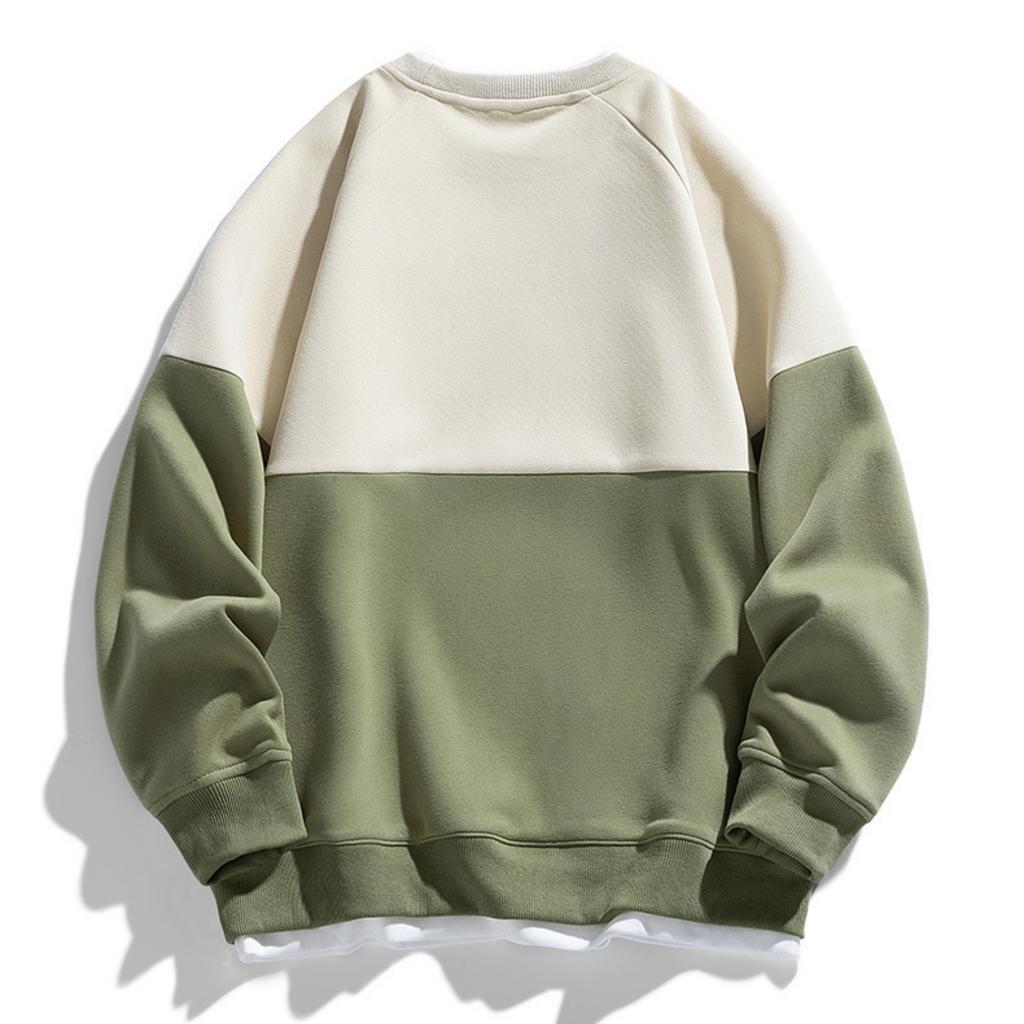 Men's And Women's Casual Color-blocking Faux Two-piece Round-neck Hoodies, Men's Trendy Color-blocking Long-sleeved Tops