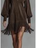 Western Cowboy Faux Suede Fringed Slim Fit V-Neck Dress for Women