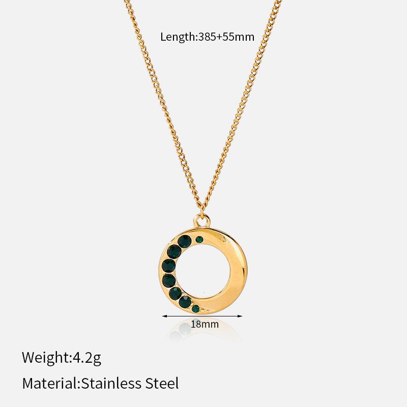 European and American Ins Stainless Steel 18K Gold Necklace Fashion Colored Diamond Round Pendant Light Luxury Four-leaf Clover Collarbone Chain Set
