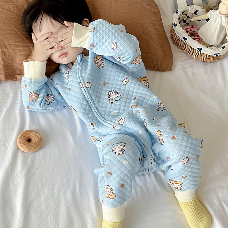 Winter Toddler Sleep Sack With Legs Cotton Pajamas Warm Thickened No-Seam Baby Sleepwear 1-3 Years