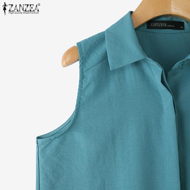 ZANZEA Women Classic Collar Summer Casual Sleeveless Vest Tops