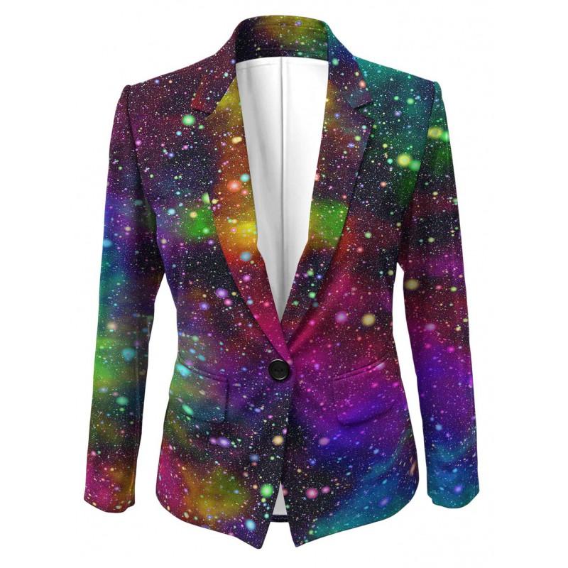 Womens Gradient Starry Sky Print Blazer Slim Fit Business Casual Jacket With Notched Lapel Single Button