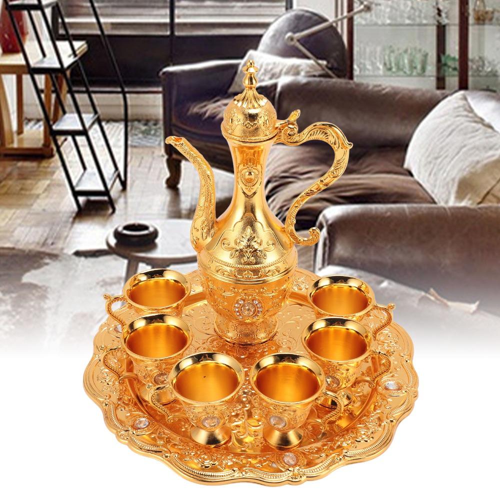 8pcs 6 Cups Included Turkish Tea Set With Tray Wine Glass Pot Set  For Home Party