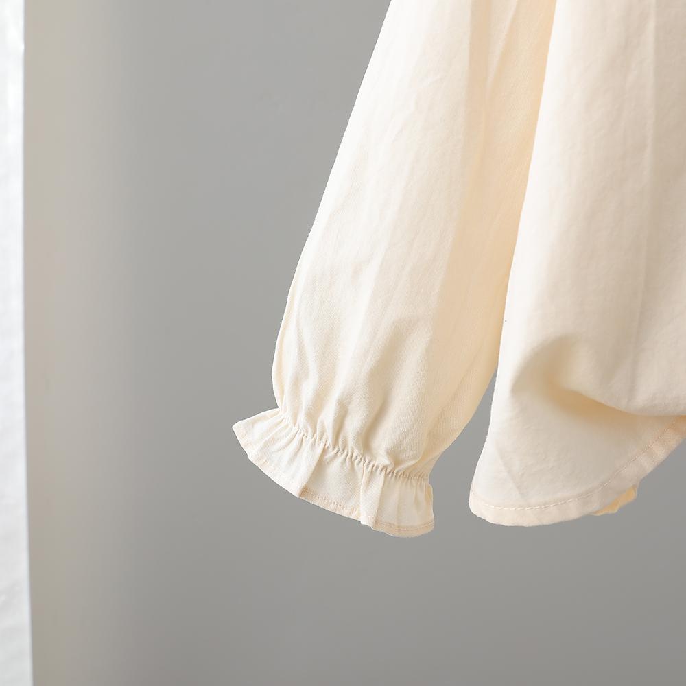 Beige Bluse für Kleinkind Mädchen mit Blumenstickerei und Spitze Peter Pan Kragen Frühling Herbst 2-6 Jahre Mädchenbekleidung