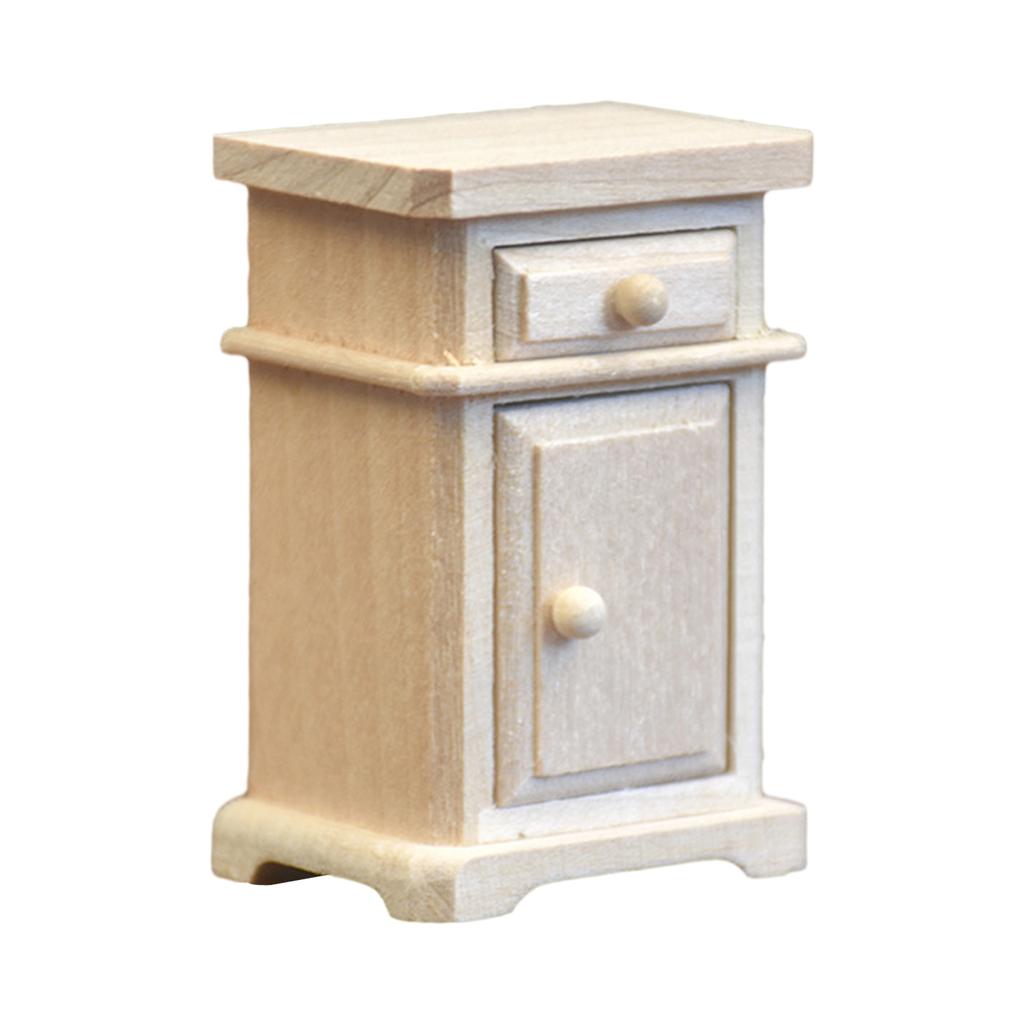 1/12 Dollhouse Wooden Miniature Bedroom Bedside Table Storage Drawer Cabinet Model Doll House Bedroom Decor House Ornament