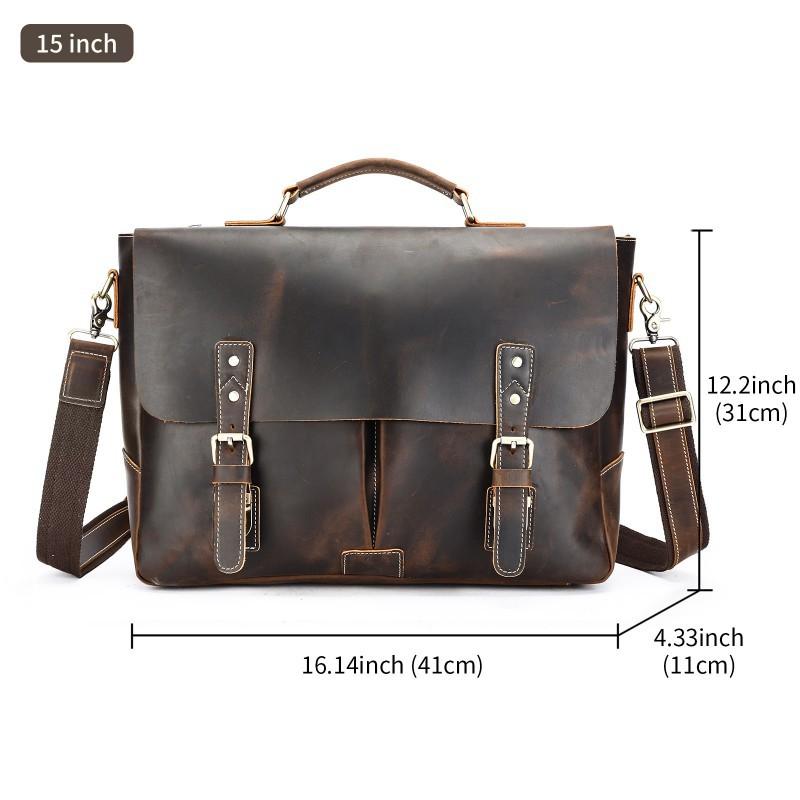 Crazy Horse Leather Business Briefcase High-end Minimalist Mailman Bag Genuine Retro Laptop