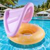 2026 New Yellow Flower Sunshade Baby Swim Ring Safe Anti Rollover Infant Seat Float Sun Protection Beach Party Toy