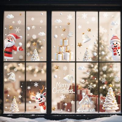 9 PCS/Set Of Christmas Electrostatic Glass Window Stickers Home Decoration Stickers Merry Christmas Scene Decoration Stickers