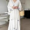 Moda Koreańska Elegancka Wiosna Lato Retro Wakacje Styl Dekolt w serek Atramentowy nadruk Projekt Luźna Swobodna Sukienka Z Rękawem Nietoperzowym Kobiety