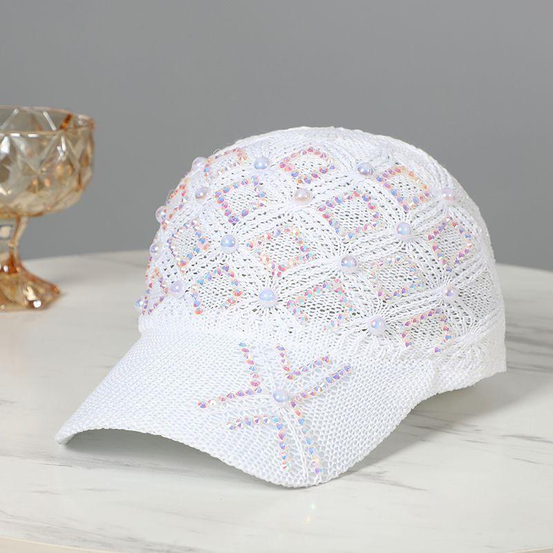 Dame vår sommer baseballcaps mote perle rhinestone rutete caps netting pustende solhatt