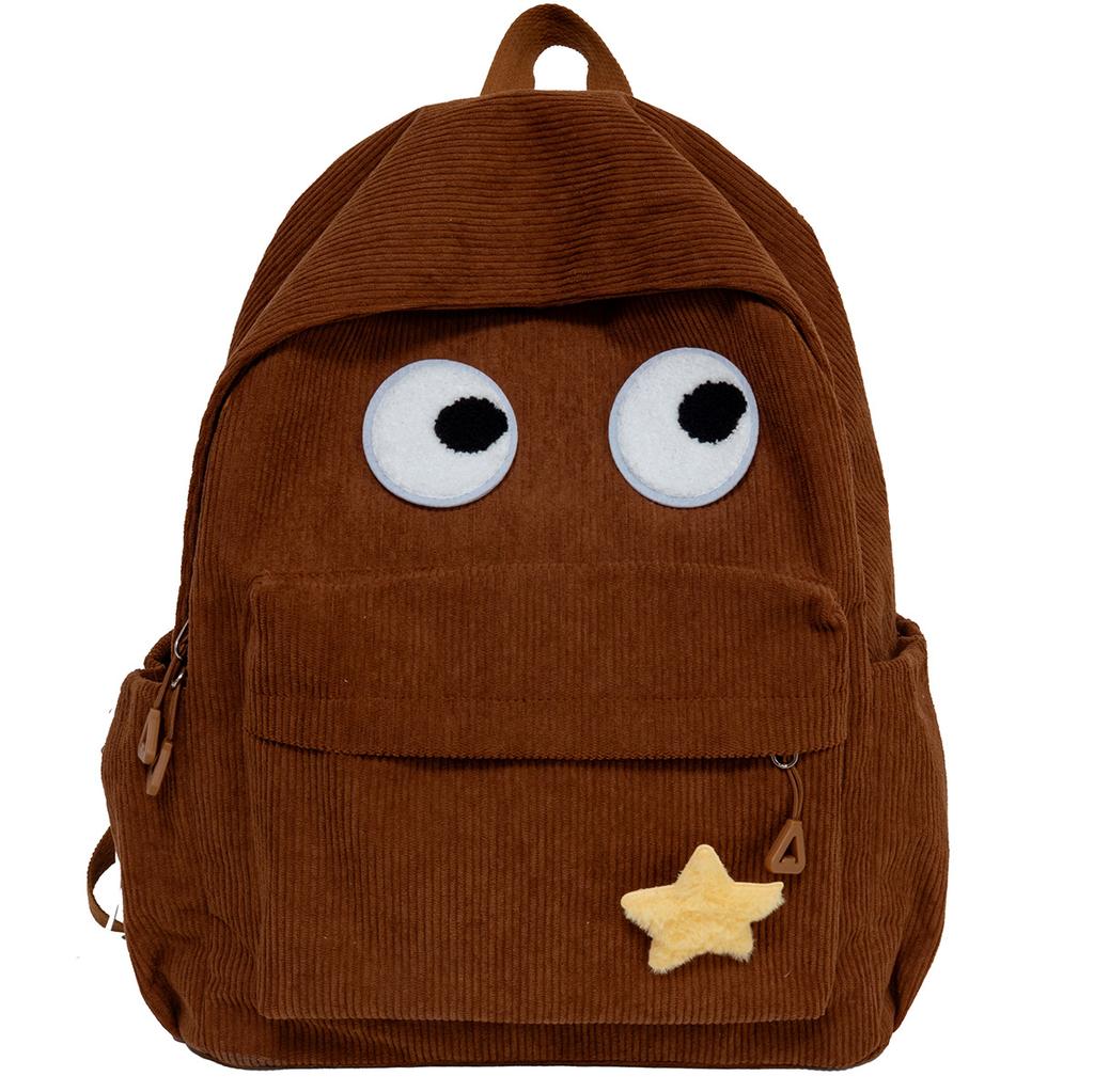 Schultasche große Augen Cordruck Rucksack hoher Wert Damen niedliche Studenten Schultasche Freizeit Einfach Rucksack mit großer Kapazität