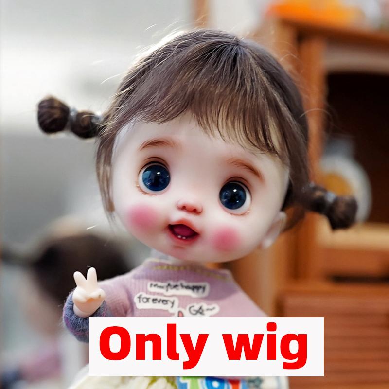 

BJD Wig Bangs Ponytail Curly Soft Mohair dual horsetail Wig Suitable for Ob11, 1/12bjd, 1/8BJD Doll Wig Doll Accessories for 13.5-14.6 Head