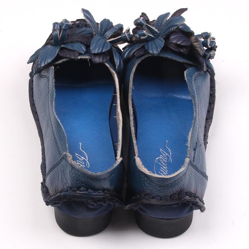 Retro Ballet Flats Women's Luxury Designer Genuine Leather Shoes Ladies Autumn Thick Cushion Loafers Woman Flower Moccasins
