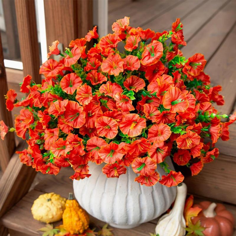 4 Bundles Artificial Flowers Outdoors Fake Flowers Realistic Bonsai Shrub Garden Home Decor Morning Glory Vibrant