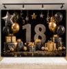Black and Gold Balloon Gift Theme 18th Birthday Banner Backdrop Cloth Adult Gift Birthday Party Decoration Photography Backdrop