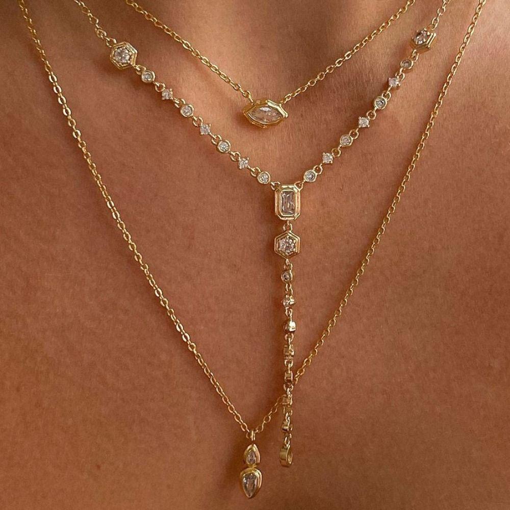 Oval Round Pendant Necklace Minimalist Clavicle Necklace Fashion Zirconia Necklace