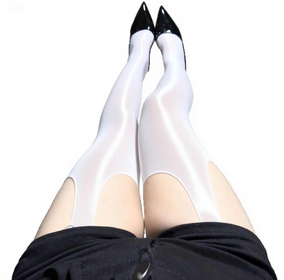 Women One-Piece Thin Breathable Tights Four-Sided Hollow Glossy Oil-Like Red Stockings Long Socks Sexy Black Horse Oil Stockings