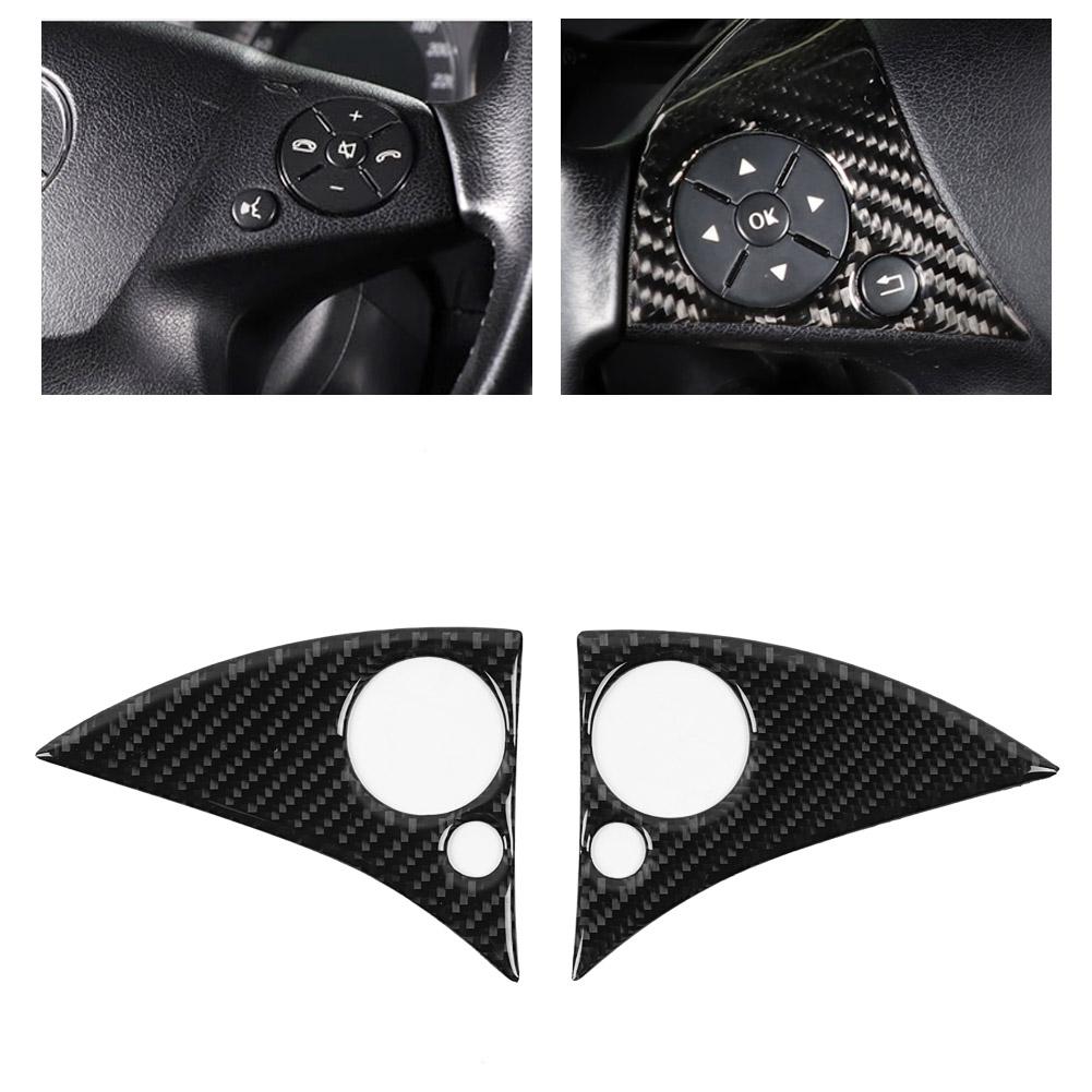 2pcs Carbon Fiber Car Steering Wheel Button Trim Sticker Decal for Mercedes W204 C Class 07 10