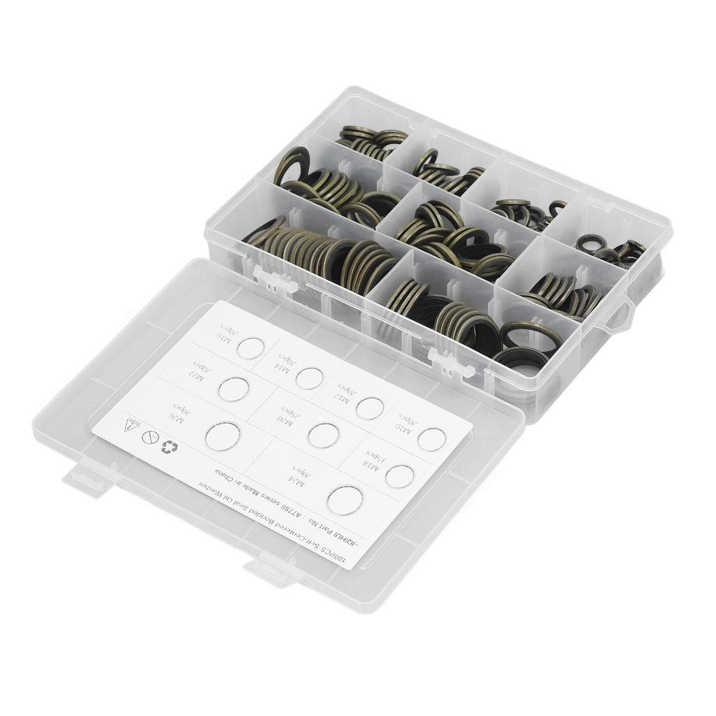 180Pcs Oil Seal Washer M10 12 14 16 18 20 22 24 26 Self Centered Bonded Seal Washer Oil Drain Plug Gasket