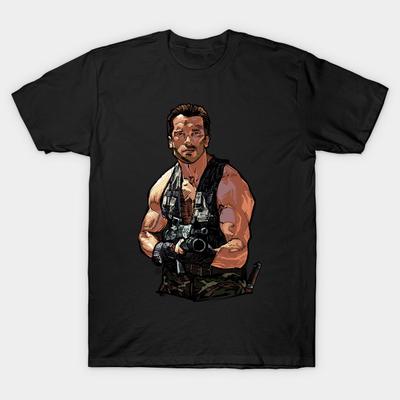 Men Black Print T-shirt Arnold Schwarzenegger No-Cut Transfer Paper Print Cotton Tshirt