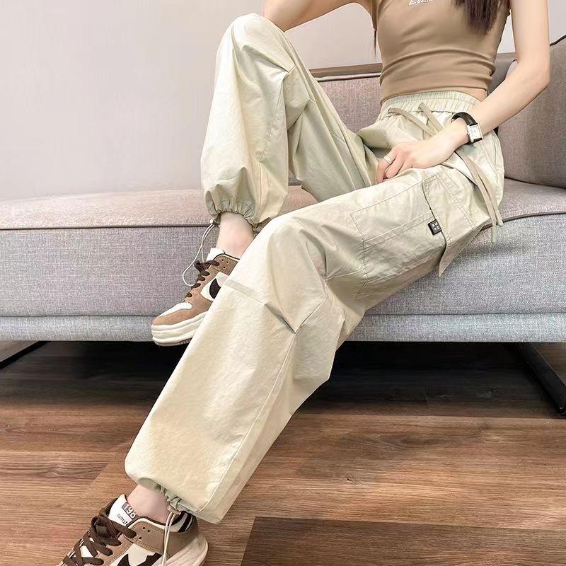 Summer Women Joggers Pants Casual Female Straight Cargo Pants Elastic High Waist Streetwear Slim Trousers