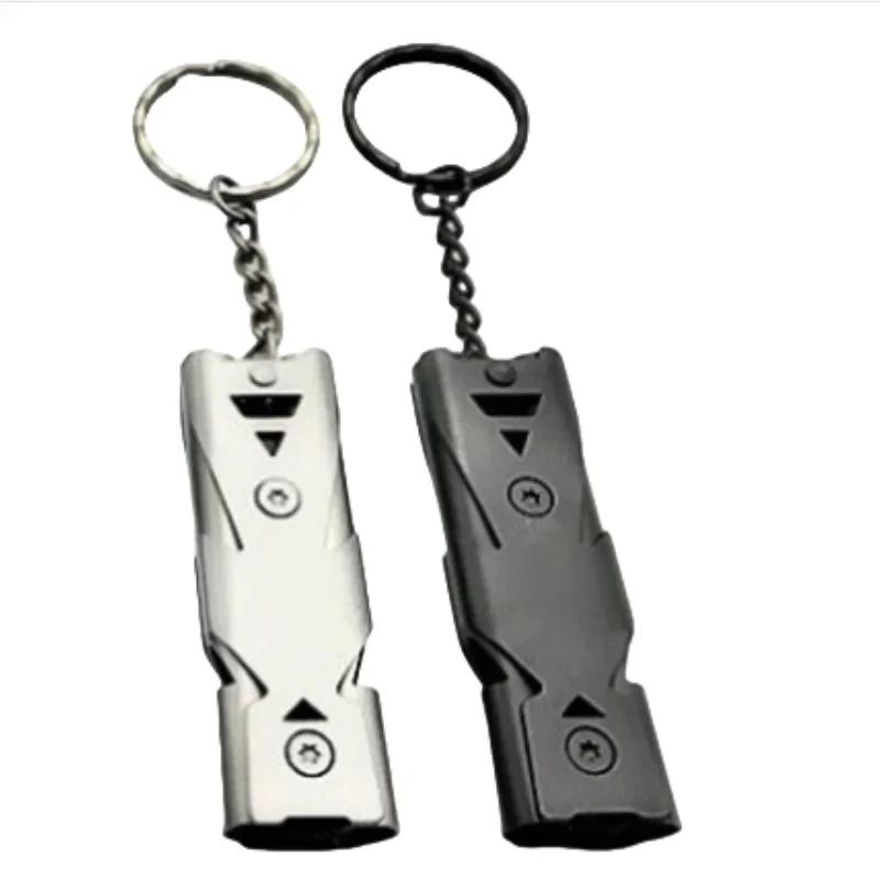 120dB Double Tube High-Frequency Survival Whistle - Stainless Steel Pendant Keychain for Outdoor Emergency Camping Hiking Rescue