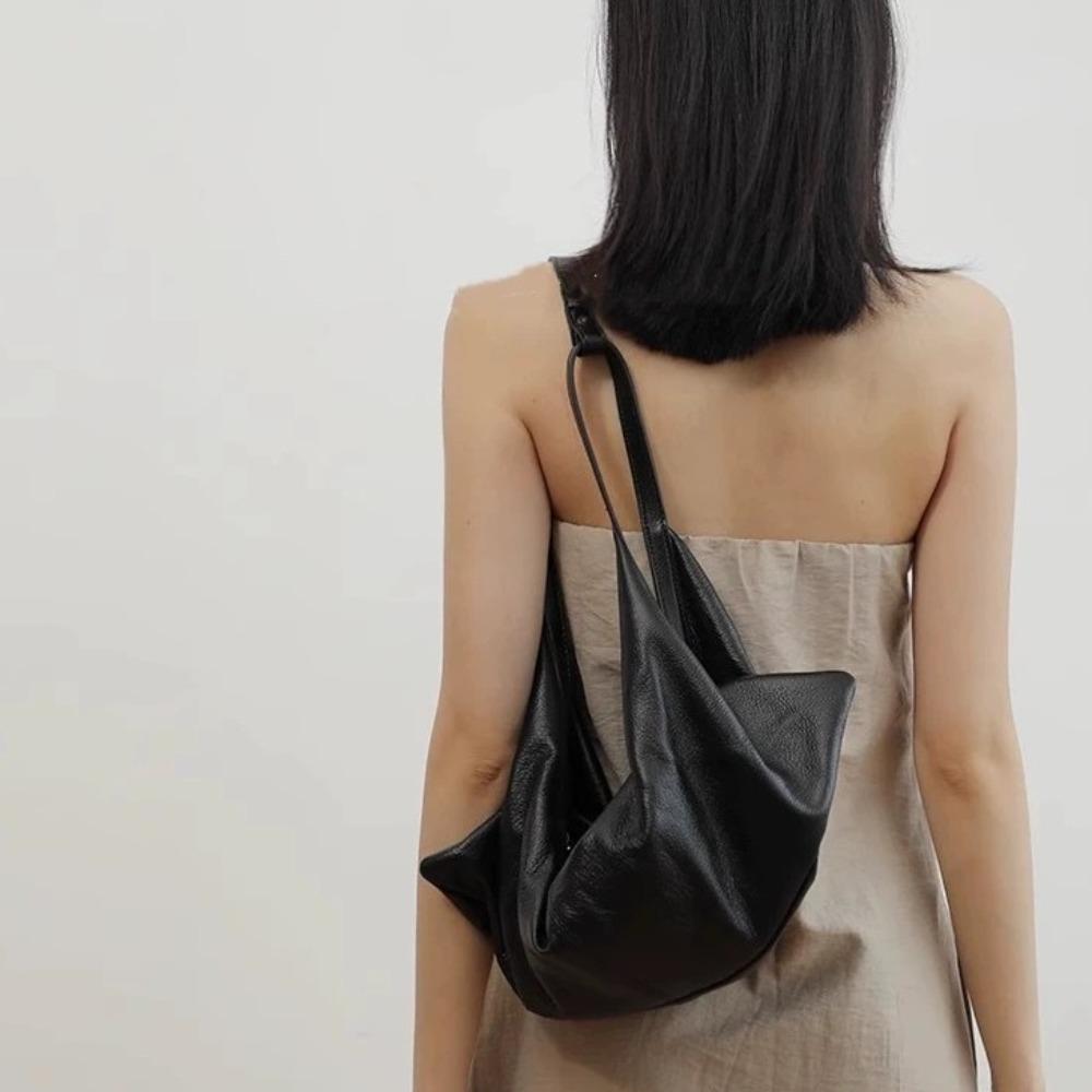 

Soft Leather Lazy Style Shoulder Bag Commuting Oil Wax Leather Handbag Outdoor чорний
