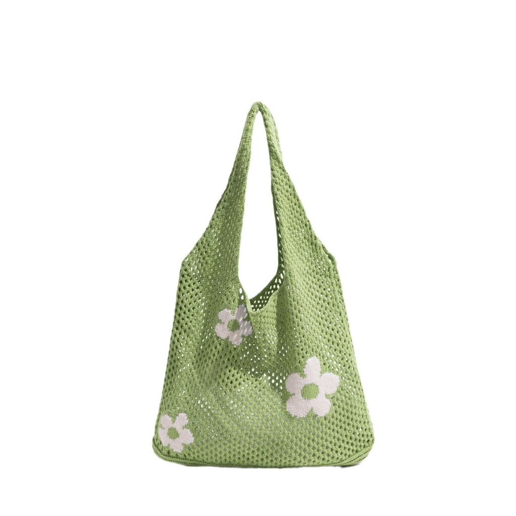 Summer Large Capacity Knit Women Shoulder Bags Flower Hollow Design Ladies Shopping Handbags Simple Casual Girls Vest Bag Tote