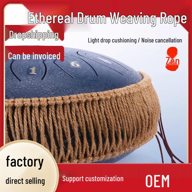 

Ethereal 13-Tone Steel Tongue Drum with Handmade Hemp & Cotton Rope Edging, Includes Drum Mallet & Decorative Braided Rope Drum Rope for 14-inch