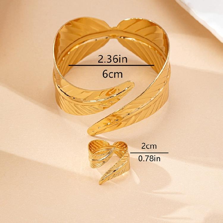 2 Stück Geometrische Blatt Manschettenarmreifen und Ring Mode Feiertags-Schmuckset Trendige Accessoires für Partys und Festivals