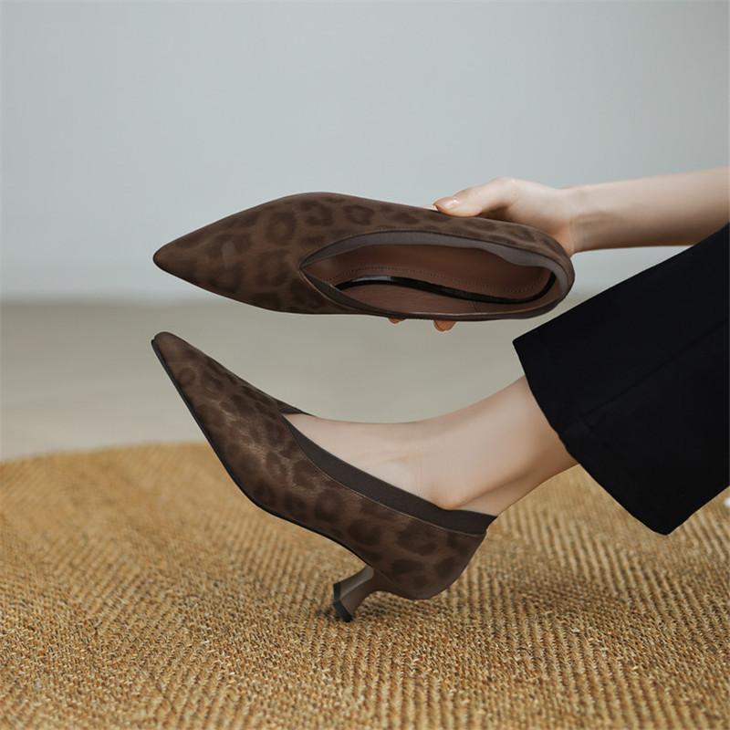Fashion New Spring/Summer Genuine Leather Women Pumps Shoes for Women Fashion Leopard Print Pointed Toe Loafers Shoes Women High Heels