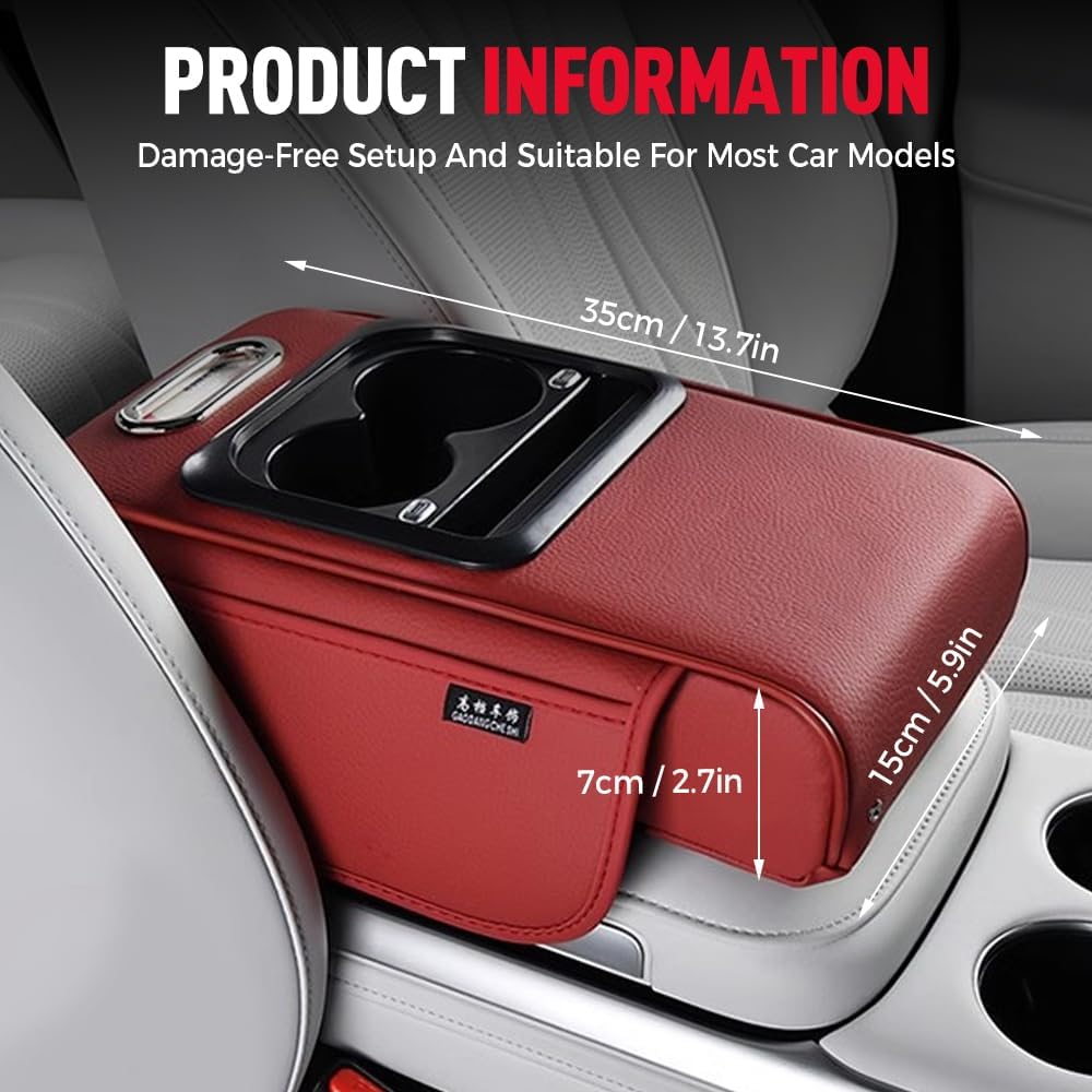 Multifunctional PU Leather Car Armrest Box Mat, 2026 New Universal Car Armrest, Durable Center Console Organizer for Family Travel, Portable Cars