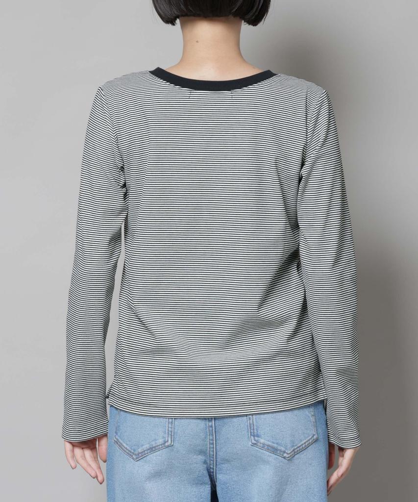 Nano Universe Women's Midi Border Long Sleeve T-Shirt, Black, Size F 010, 673-5223303