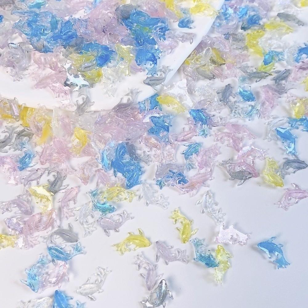 100 Pcs Shark Ocean Aurora Nail Rhinestones Resin DIY Sea Series Nail Jewelry Ladies