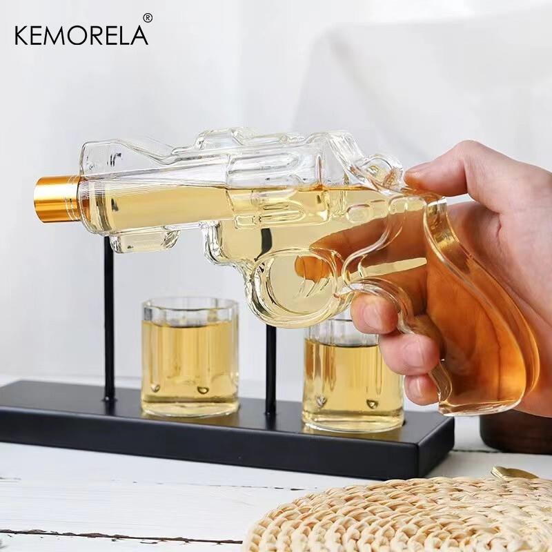 KEMORELA Carafe à Whisky Revolver Ensemble de Verres à Whisky Distributeur de Vin Récipient à Boire Bar Bouteille en Verre Cadeaux Exquis pour Hommes
