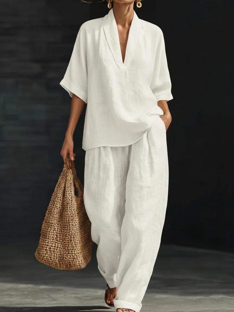 In-Stock 2026 European & American Spring/Summer Loose Casual Solid Color Fashion Set