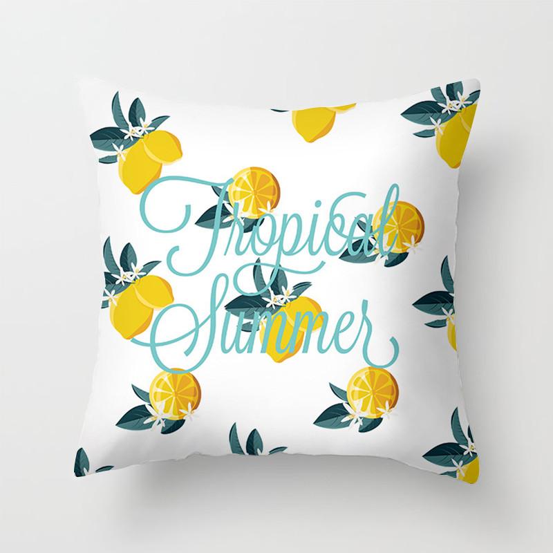 Lemon Pattern Cushion Cover Yellow Fruit Leaf Plant Sofa Pillowcase Polyester  Pillow Decoration