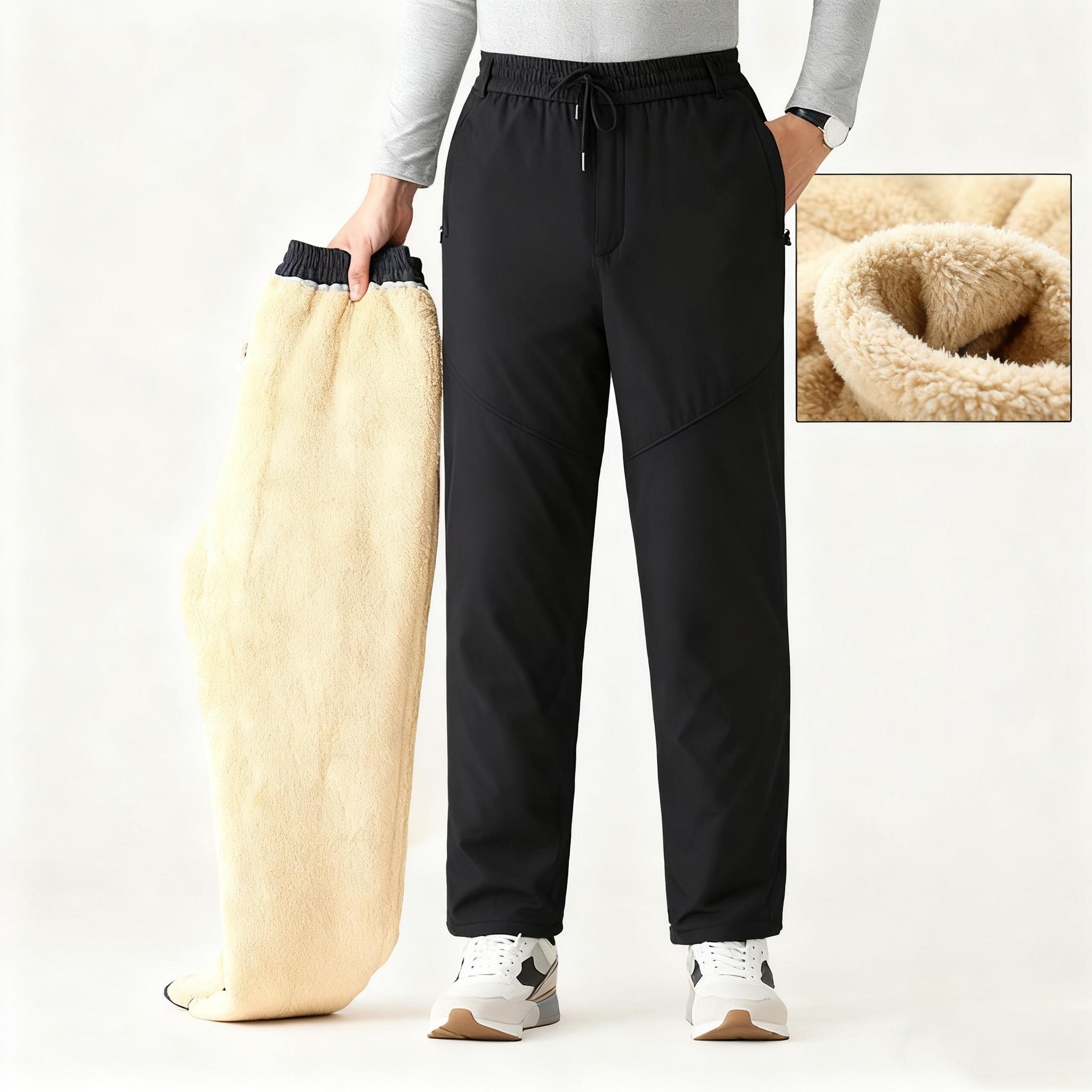 

Зимний свитшот, мужские плюшевые толстые флисовые спортивные штаны, термобрюки из овечьей шерсти, повседневные брюки, водонепроницаемые ветрозащитные теплые хлопковые брюки L чёрный