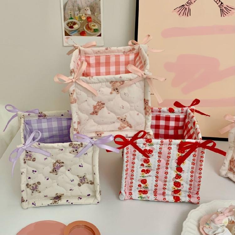 Multipurpose Quilted Fabric Storage Basket Accessory for Desk Organization In Any Room or Offices Space Saving Designs