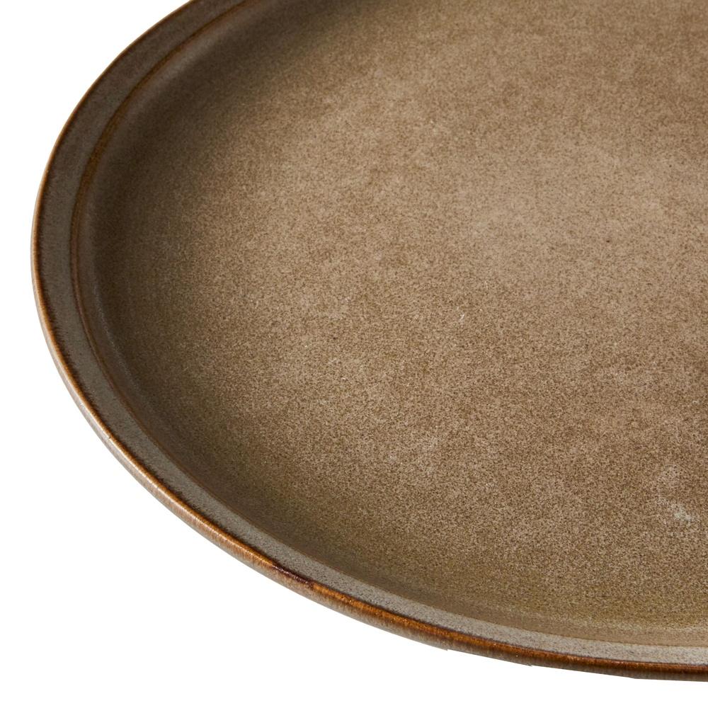 2 Pack Stoneware Salad Plates Round Reactive Glaze Semi Matte Finish Dishwasher Microwave Safe Earthy Brown Durable Dining