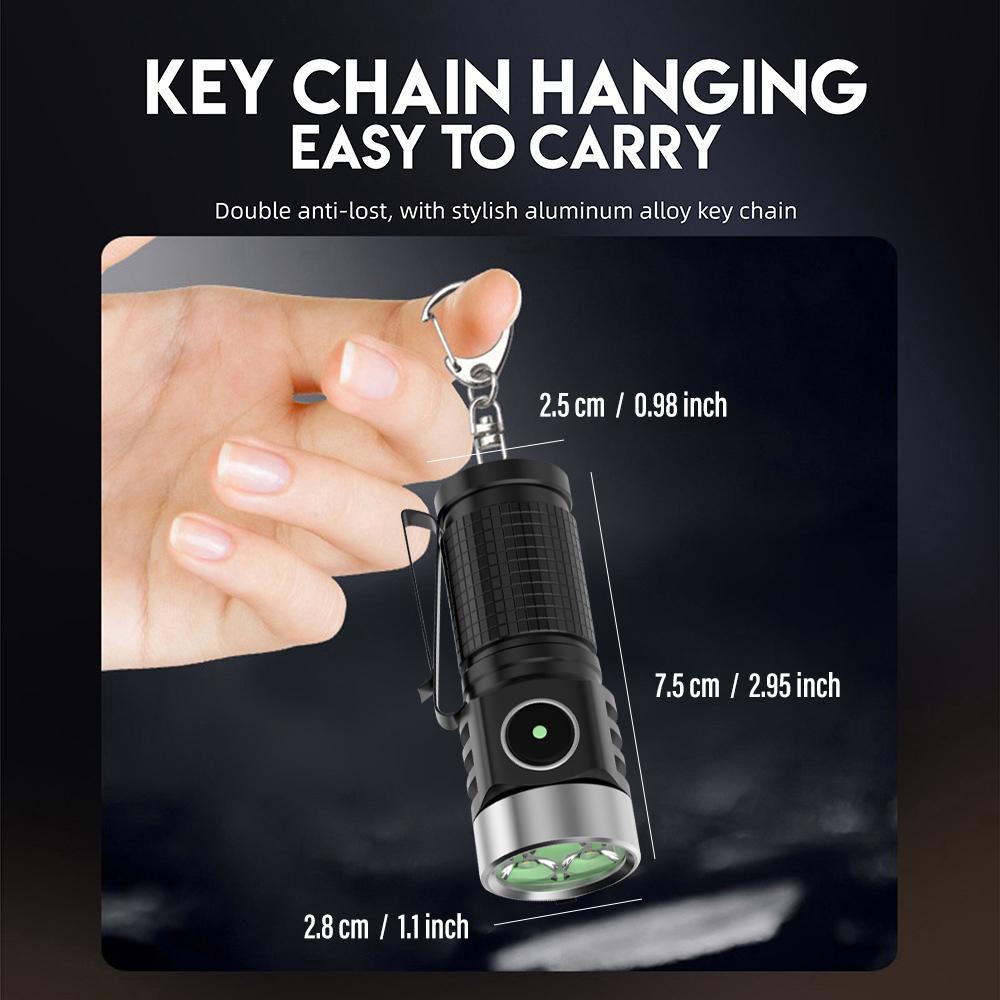 2500LM Powerful LED Flashlight Mini EDC Camping Fishing Torch Rechargeable Keychain Light with Strong Magnet Waterproof Lantern