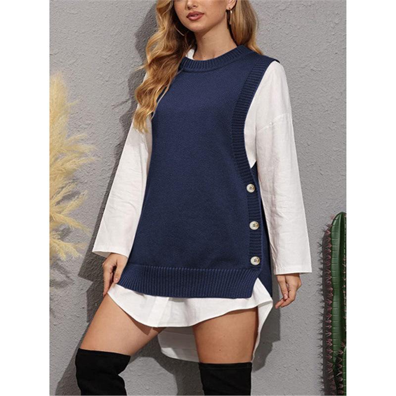 

Artistic Layered Sleeveless Knit Vest - Women s Autumn/Winter Round Neck Top 3XL