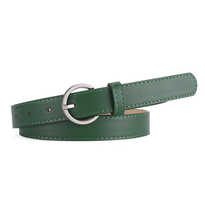 Luxury PU Leather Women's Round Buckle Thin Waist Belt - Solid Color for Jeans & Outerwear