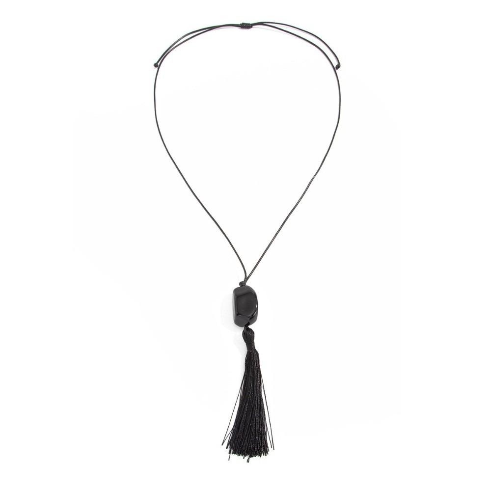 

Long Rope Beads Necklace Resin Women Collarbone Chain Retro Tassel Choker Cool Girls Style B