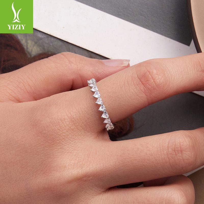 Glänzender Zirkon Liebesreihenring Damen Eleganter Luxus Temperament S925 Sterlingsilber Ring Grenzüberschreitend