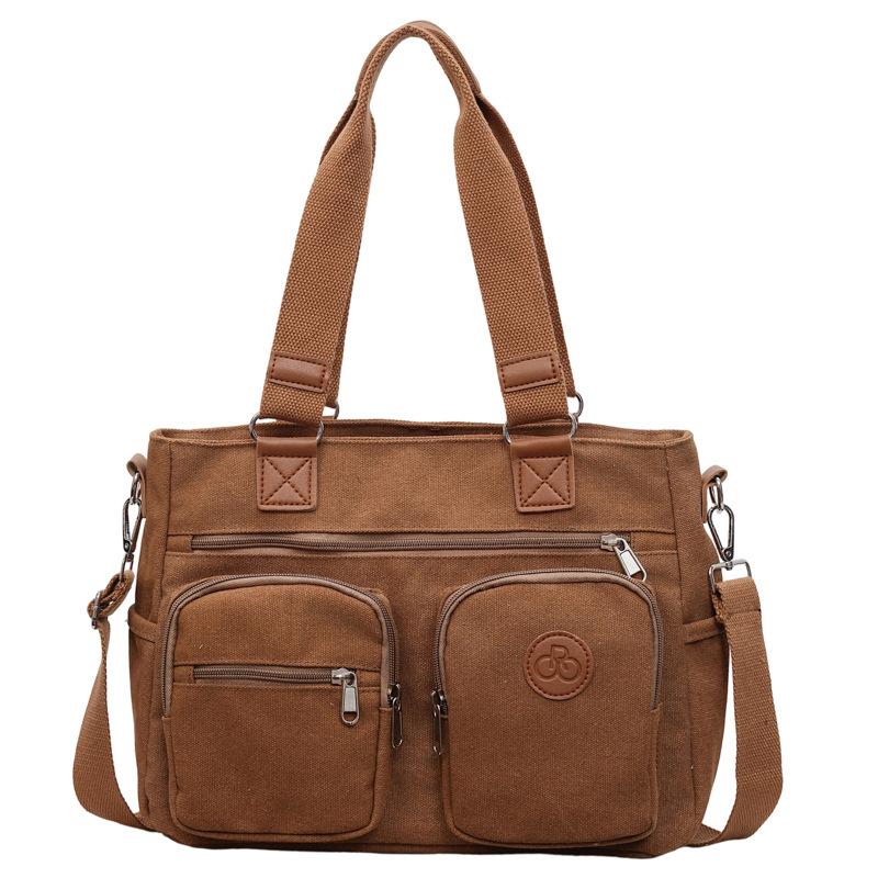 Stylish Canvas Shoulder Bag for Women, Multi-Pocket Tote with Adjustable Strap and Durable Design