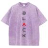 Fashion Women Washed T-Shirts Art Letters Black Prints Tee Shirts Cotton Distressed Oversize Crewneck Tees Street Clothes