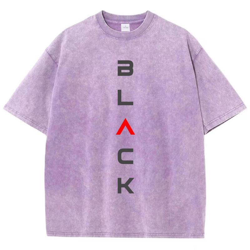 Fashion Women Washed T-Shirts Art Letters Black Prints Tee Shirts Cotton Distressed Oversize Crewneck Tees Street Clothes