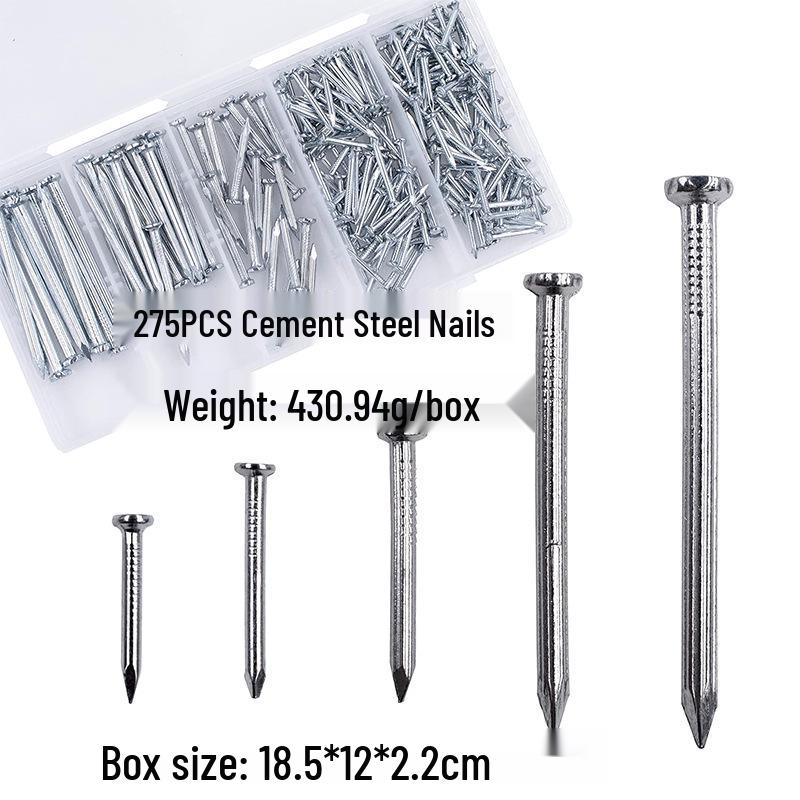275-Piece Set of Pointed Steel Wall and Picture Hanging Nails In Five Sizes